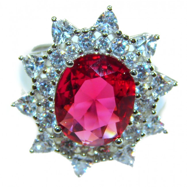 Spectacular Authentic 9.3 carat Ruby .925 Sterling Silver handmade Cocktail Ring s. 7 1/4