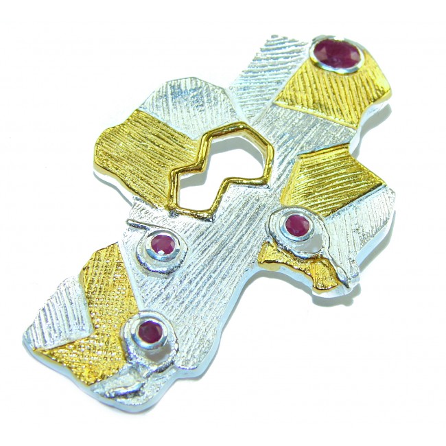 Holy Cross 1.2 carat Ruby 14K Gold over .925 Sterling Silver Pendant - Holy Cross pendant, top view, 1.2 carat ruby, gold over sterling silver.