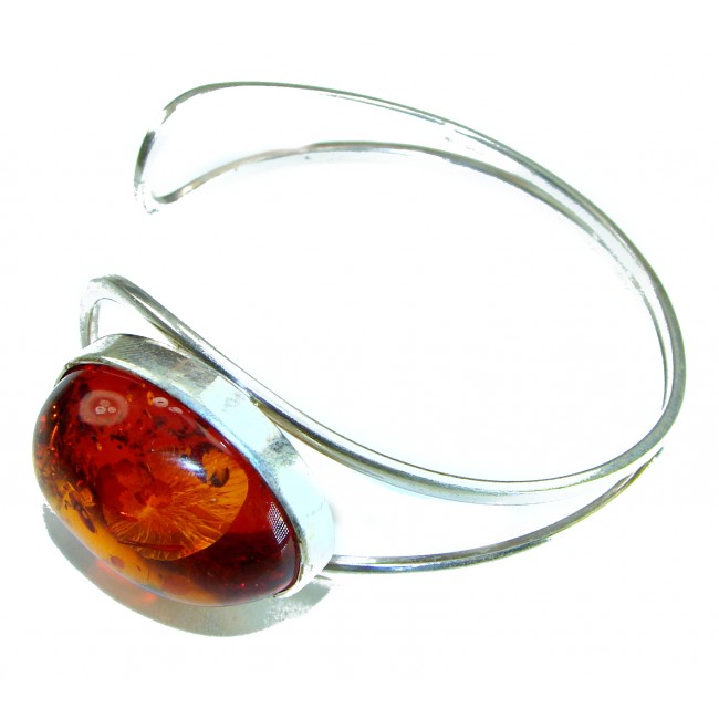 Classy Design Genuine BEST QUALITY Baltic Amber .925 Sterling Silver handamde Bracelet / Cuff - Side view of sterling silver bracelet with amber stone detail.