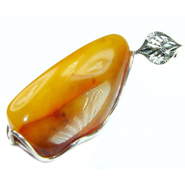Large Prehistoric Authentic Baltic Amber .925 Sterling Silver beautifully handcrafted Pendant