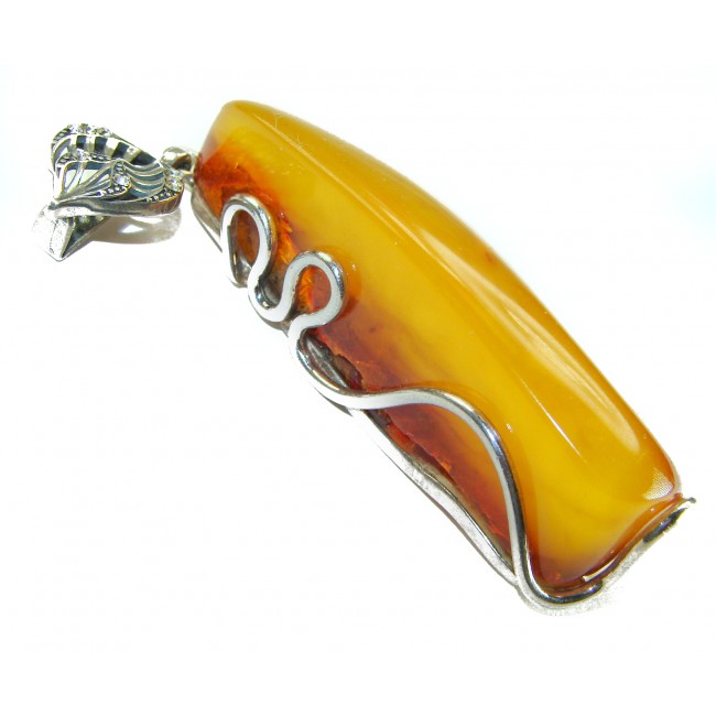 Large Prehistoric Authentic Baltic Amber .925 Sterling Silver beautifully handcrafted Pendant