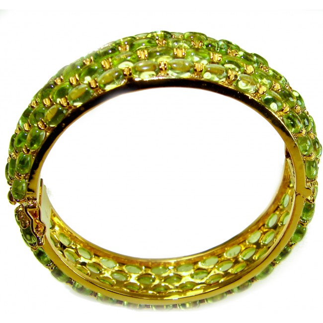 Great Masterpiece 61.2 carat genuine Peridot from Arizona 18k Gold over .925 Sterling Silver handmade Statement Bracelet