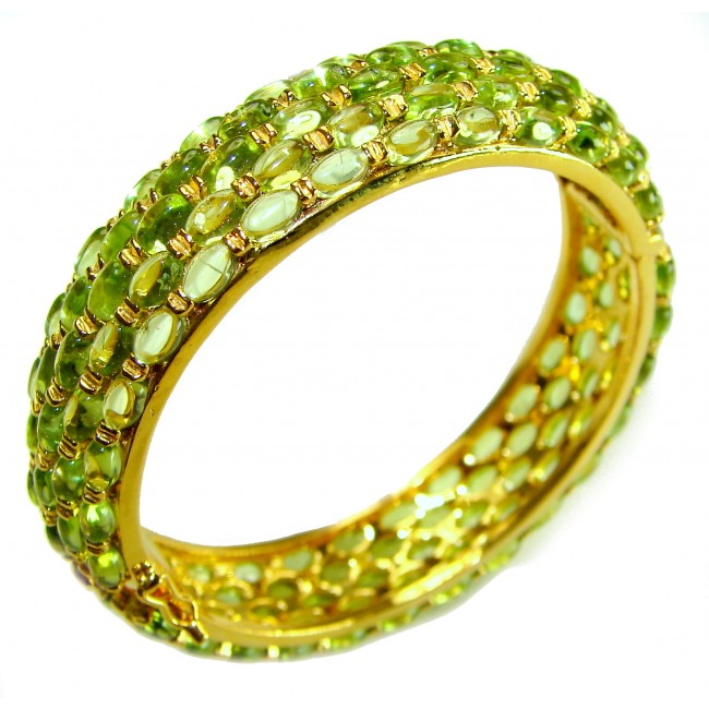 Great Masterpiece 61.2 carat genuine Peridot from Arizona 18k Gold over .925 Sterling Silver handmade Statement Bracelet