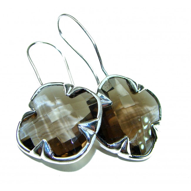 Alessandra 22.5 carat Champagne Smoky Topaz .925 Sterling Silver handmade Earrings