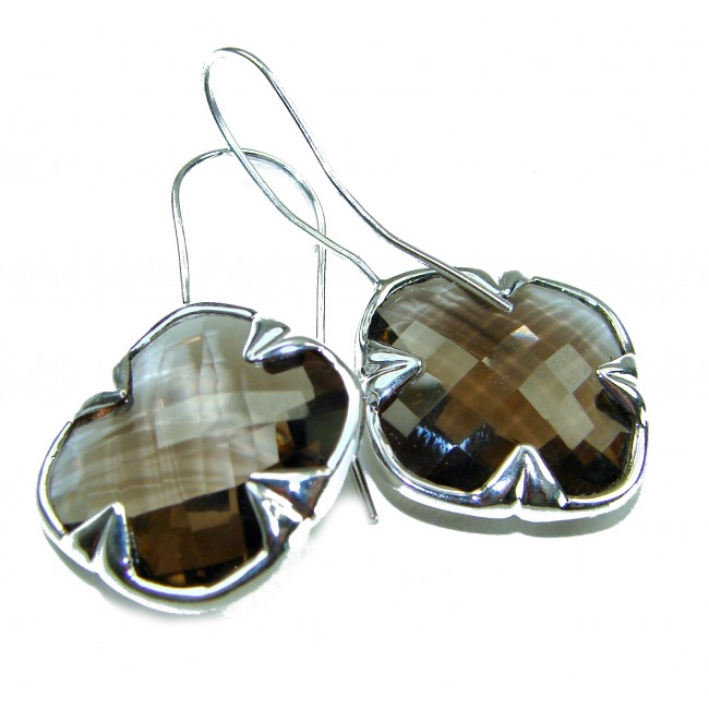 Alessandra 22.5 carat Champagne Smoky Topaz .925 Sterling Silver handmade Earrings