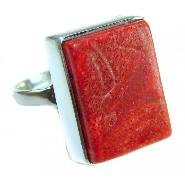Bochic Style Natural Fossilized Coral .925 Sterling Silver handmade ring s. 7 1/4