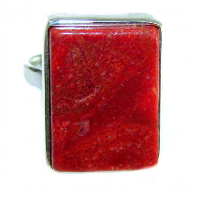 Bochic Style Natural Fossilized Coral .925 Sterling Silver handmade ring s. 7 1/4