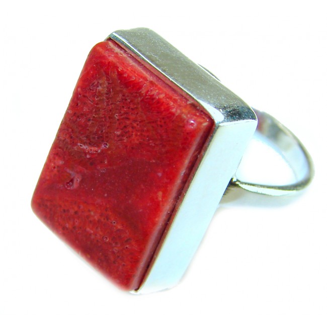 Bochic Style Natural Fossilized Coral .925 Sterling Silver handmade ring s. 7 1/4