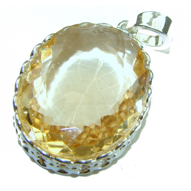 Perfection Oval cut 37.3 carat Lemon Quartz .925 Sterling Silver handcrafted LARGE pendant