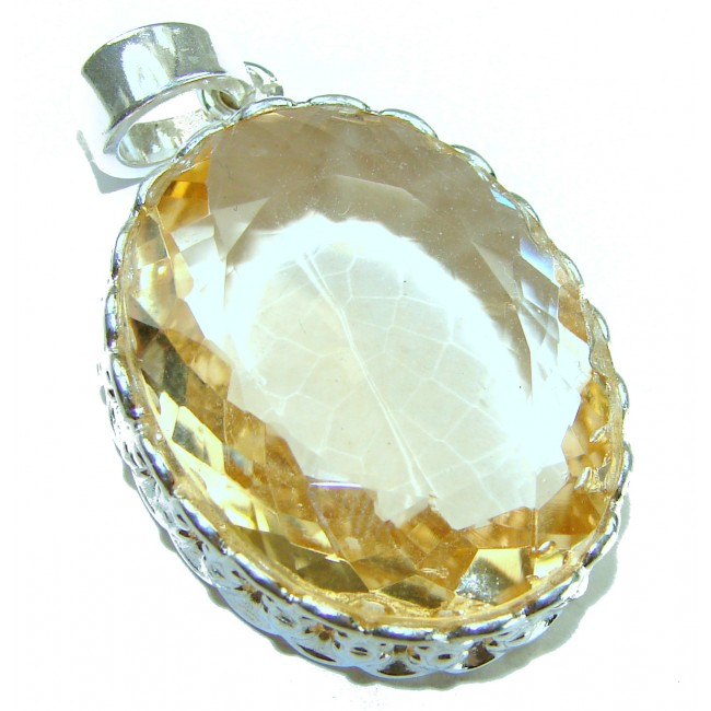 Perfection Oval cut 37.3 carat Lemon Quartz .925 Sterling Silver handcrafted LARGE pendant