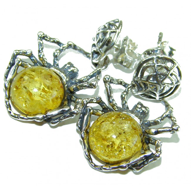 Golden Spiders authentic Baltic Amber .925 Sterling Silver earrings