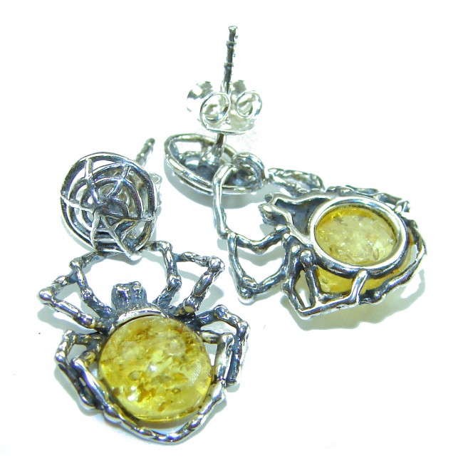 Golden Spiders authentic Baltic Amber .925 Sterling Silver earrings