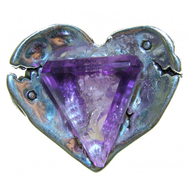 Large Heart Genuine 17.5 CARAT Amethyst .925 Sterling Silver Large Statement Ring size 7