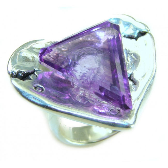 Large Heart Genuine 17.5 CARAT Amethyst .925 Sterling Silver Large Statement Ring size 7