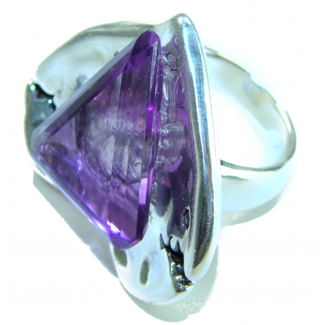 Large Heart Genuine 17.5 CARAT Amethyst .925 Sterling Silver Large Statement Ring size 7