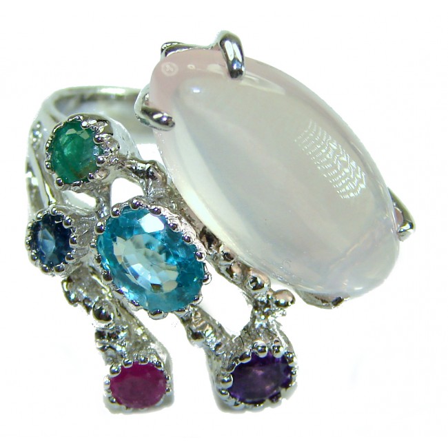 Authentic 10.5 carat Brazilian Rose Quartz .925 Sterling Silver incredible Ring size 8