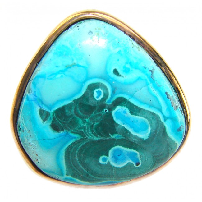 Authentic Parrot's Wing Chrysocolla 18K Gold over .925 Sterling Silver handcrafted ring size 8 adjustable