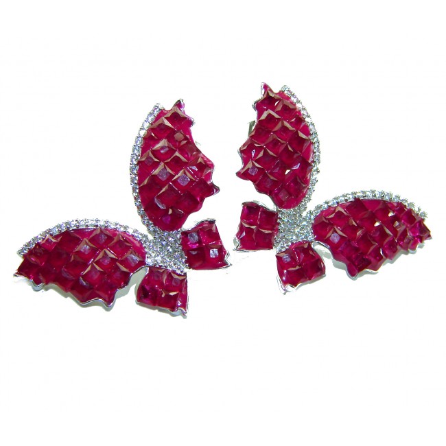 Real Beauty natural 14.2 carat Ruby Butterflies .925 Sterling Silver handcrafted earrings