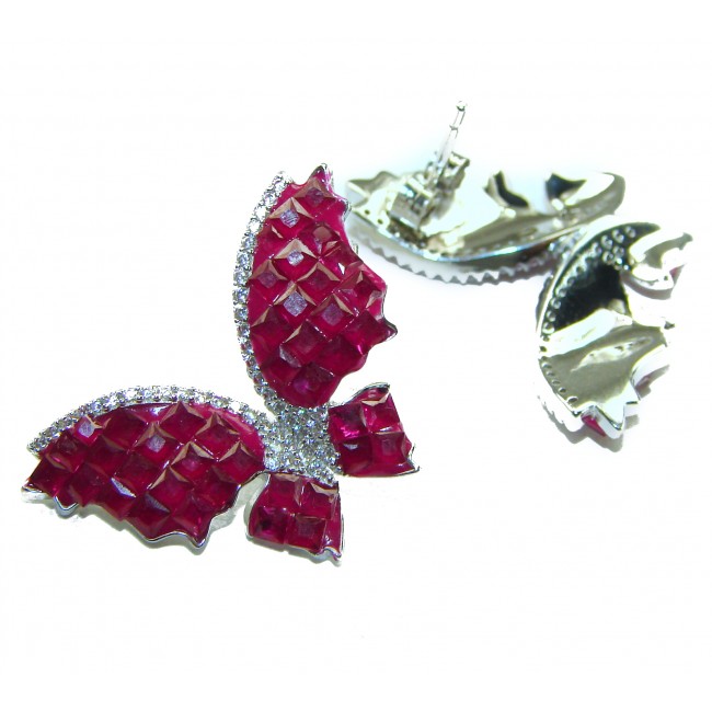 Real Beauty natural 14.2 carat Ruby Butterflies .925 Sterling Silver handcrafted earrings