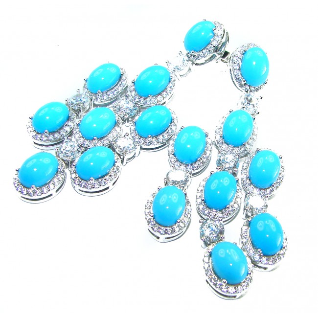 Great quality authentic Sleeping Beauty Turquoise 18K Whute Gold over .925 Sterling Silver handcrafted Earrings