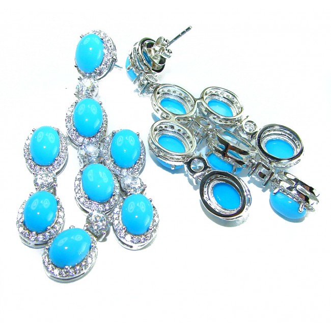 Great quality authentic Sleeping Beauty Turquoise 18K Whute Gold over .925 Sterling Silver handcrafted Earrings
