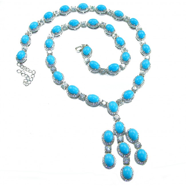 Great quality authentic Sleeping Beauty Turquoise 18K White Gold over .925 Sterling Silver handmade handcrafted Necklace