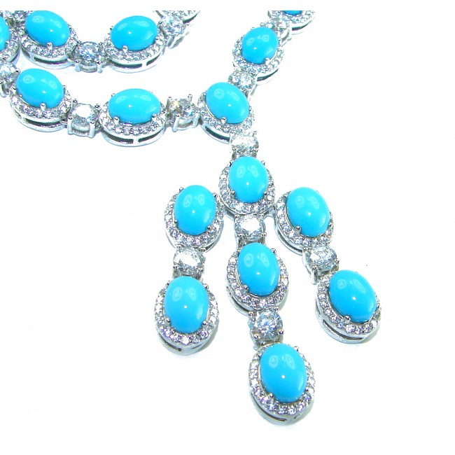 Great quality authentic Sleeping Beauty Turquoise 18K White Gold over .925 Sterling Silver handmade handcrafted Necklace