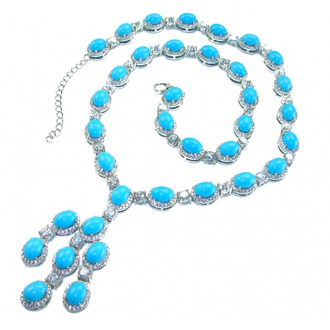 Great quality authentic Sleeping Beauty Turquoise 18K White Gold over .925 Sterling Silver handmade handcrafted Necklace