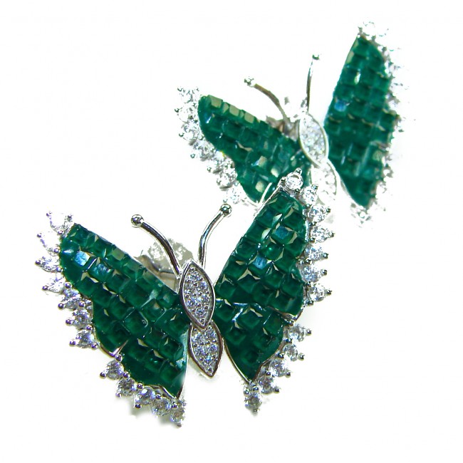 Incredible Butterflies genuine 10.5 CARAT Emerald .925 Sterling Silver handcrafted Earrings - photo 2