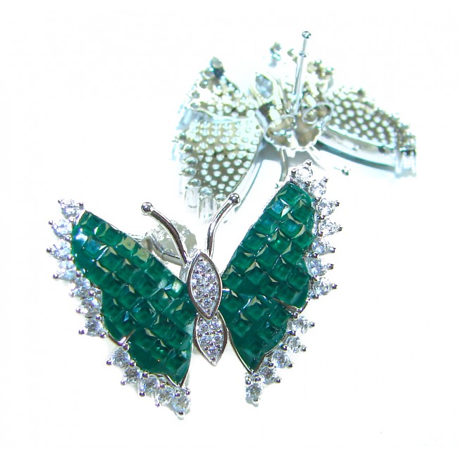 Incredible Butterflies genuine 10.5 CARAT Emerald .925 Sterling Silver handcrafted Earrings - photo 1