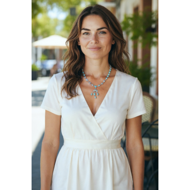 Great quality authentic Sleeping Beauty Turquoise 18K White Gold over .925 Sterling Silver handmade handcrafted Necklace