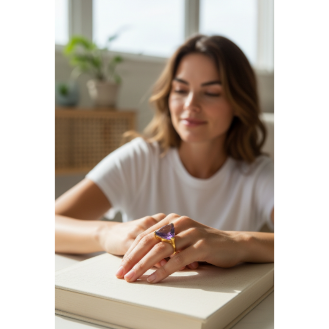 Purple Royalty 25.5 carat Amethyst .925 Sterling Silver dipped in 18K Gold over Handcrafted Ring size 8