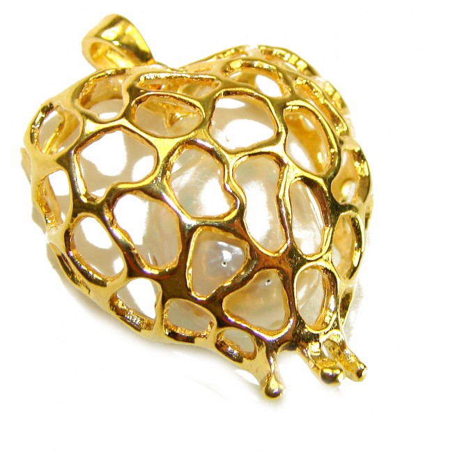 Precious golden Heart genuine Pearl 14k Gold over .925 Sterling Silver handmade Pendant