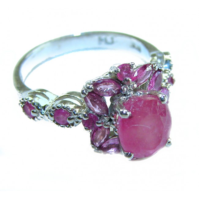 Spectacular Authentic 9.3 carat Ruby .925 Sterling Silver handmade Cocktail Ring s. 5 - Side view of 9.3 carat ruby ring in .925 sterling silver.