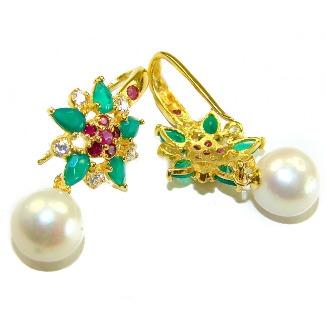 Born to Glam authentic 5.2 carat Ruby Pearl 18K Gold over .925 Sterling Silver handcrafted earrings