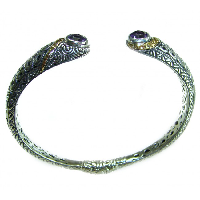 8.5 carat Amethyst 2 tones .925 Sterling Silver handcrafted Statement Bali made Bracelet