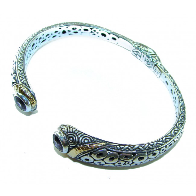 8.5 carat Amethyst 2 tones .925 Sterling Silver handcrafted Statement Bali made Bracelet