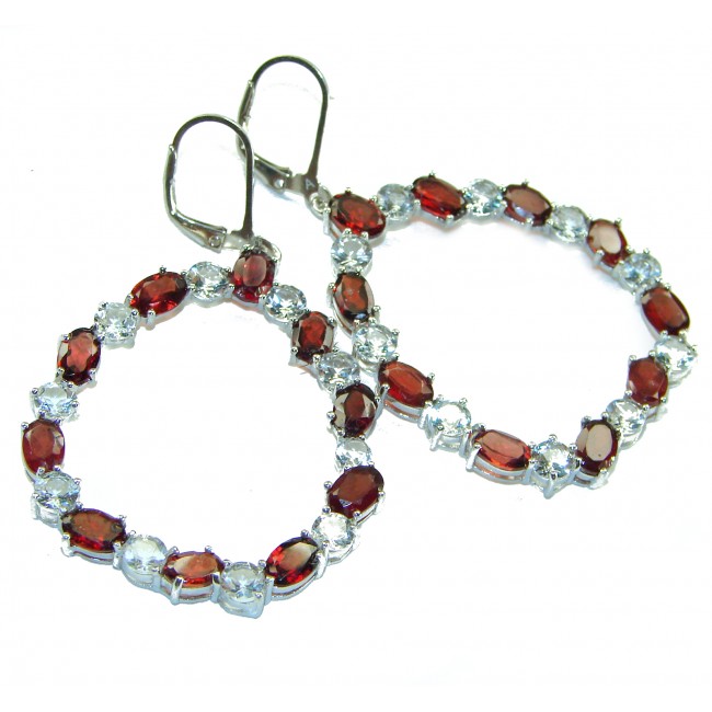 Long - Authentic 10.5ct Garnet White Topaz .925 Sterling Silver handmade earrings