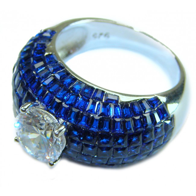 Precious Design oval cut 15.9 CARAT Sapphire White Topaz .925 Sterling Silver Statement Ring s. 8 1/4
