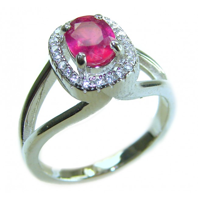 Spectacular Authentic 4.3 carat Ruby .925 Sterling Silver handmade Cocktail Ring s. 7 1/4 - Sterling silver ring with 4.3 carat ruby, side view.