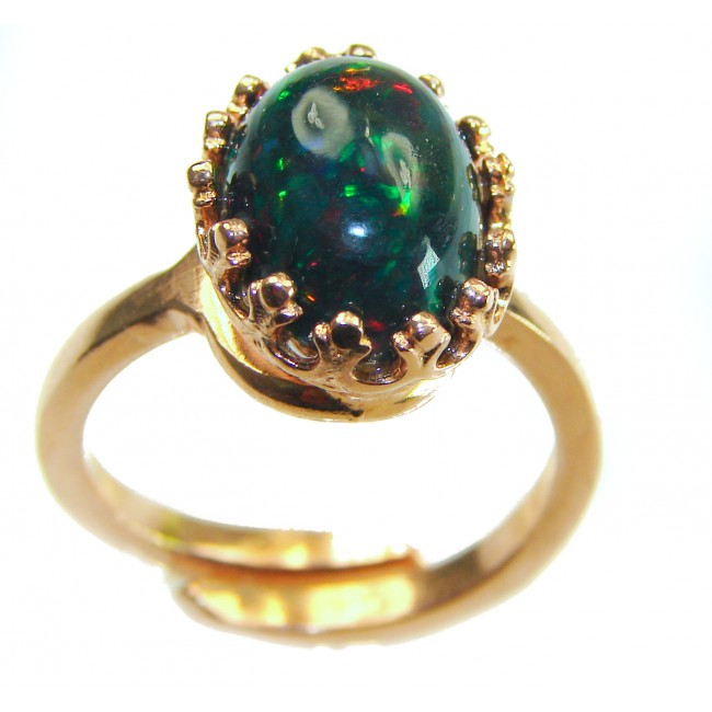 A COSMIC POWER Genuine 9.2 carat Black Opal 18K Gold over .925 Sterling Silver handmade Ring size 8
