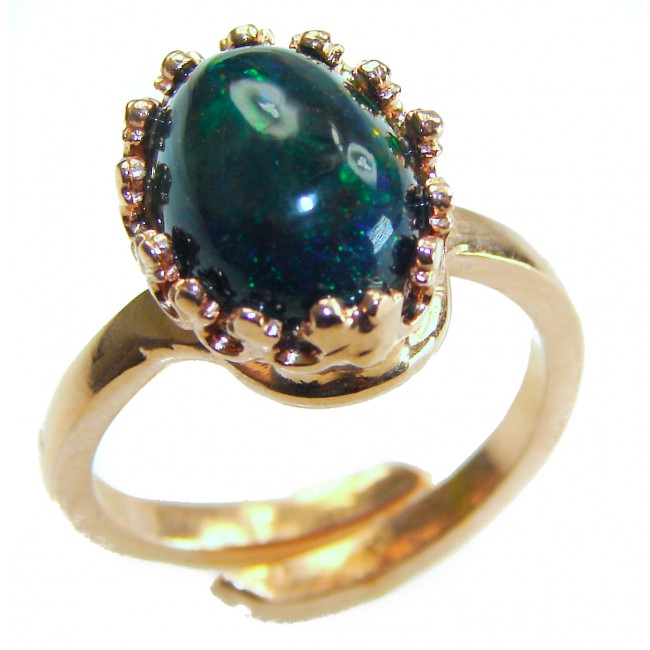A COSMIC POWER Genuine 9.2 carat Black Opal 18K Gold over .925 Sterling Silver handmade Ring size 8