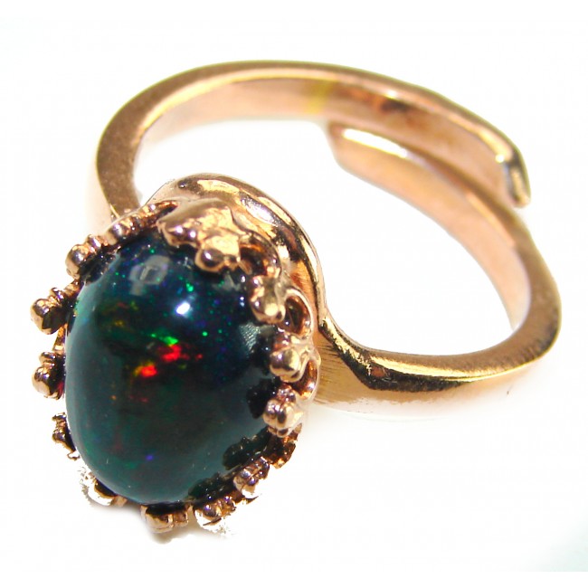 A COSMIC POWER Genuine 9.2 carat Black Opal 18K Gold over .925 Sterling Silver handmade Ring size 8