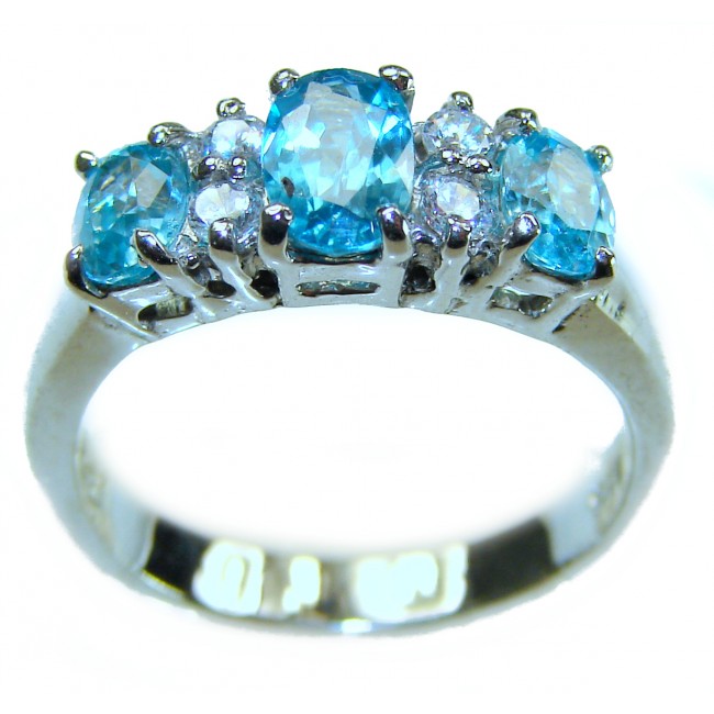 Blue Odyssey 8.5 carat authentic Swiss Blue Topaz .925 Sterling Silver handmade Statement Ring size 8 - photo 3