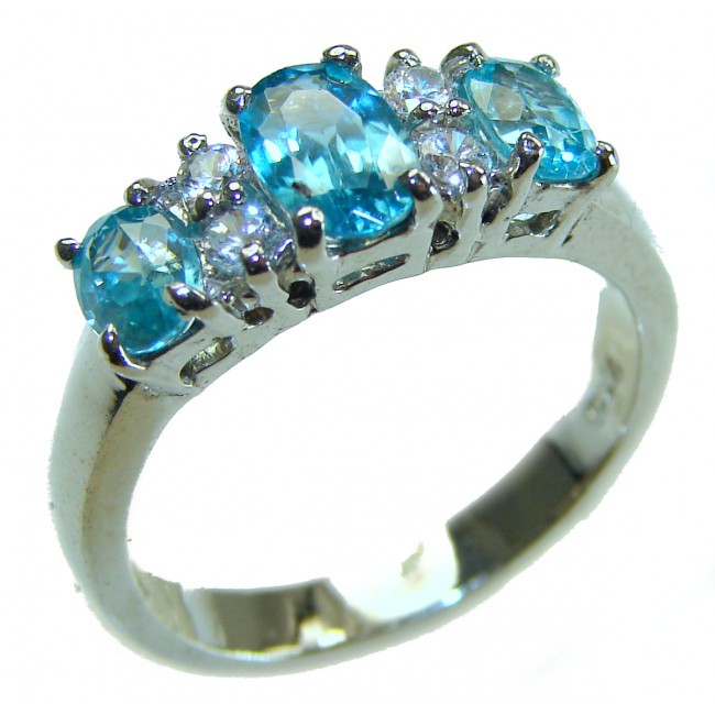 Blue Odyssey 8.5 carat authentic Swiss Blue Topaz .925 Sterling Silver handmade Statement Ring size 8 - photo 2
