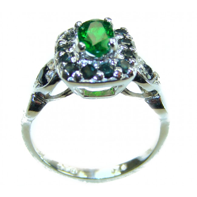 Victorian Style GREEN GRANDIDIERITE Sapphire .925 Sterling Silver ring; s. 5