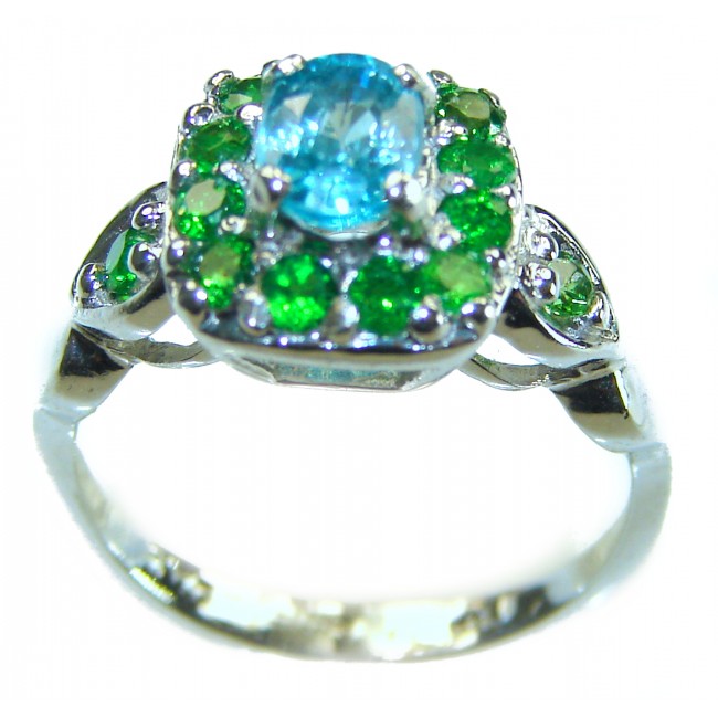 8.5 carat authentic Swiss Blue Topaz .925 Sterling Silver handmade Statement Ring size 6 - photo 3