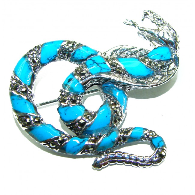 Cobra Snake inlay Turquoise .925 Sterling Silver handcrafted Brooch