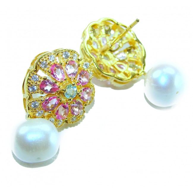 Sublime Pearl Pink Topaz 14K Gold over .925 Sterling Silver handcrafted Earrings - photo 1