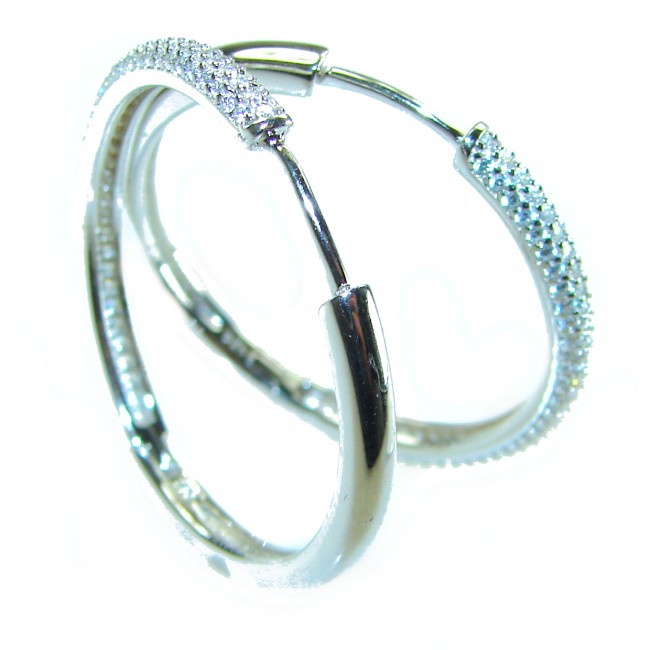 Allure Natural 8.2 carat White Topaz .925 Sterling Silver handcrafted hoop earrings - photo 3